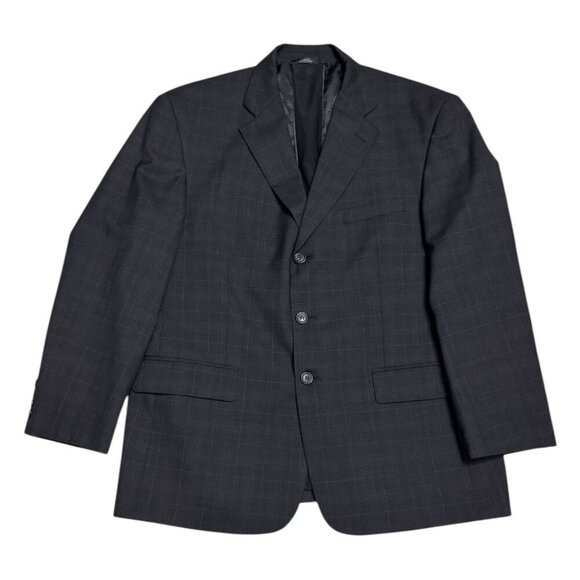 HAGGAR Plaid Grey 2-Piece Suit Set Business Casual Formal Blazer & Pants Men 42S - Picture 3 of 10